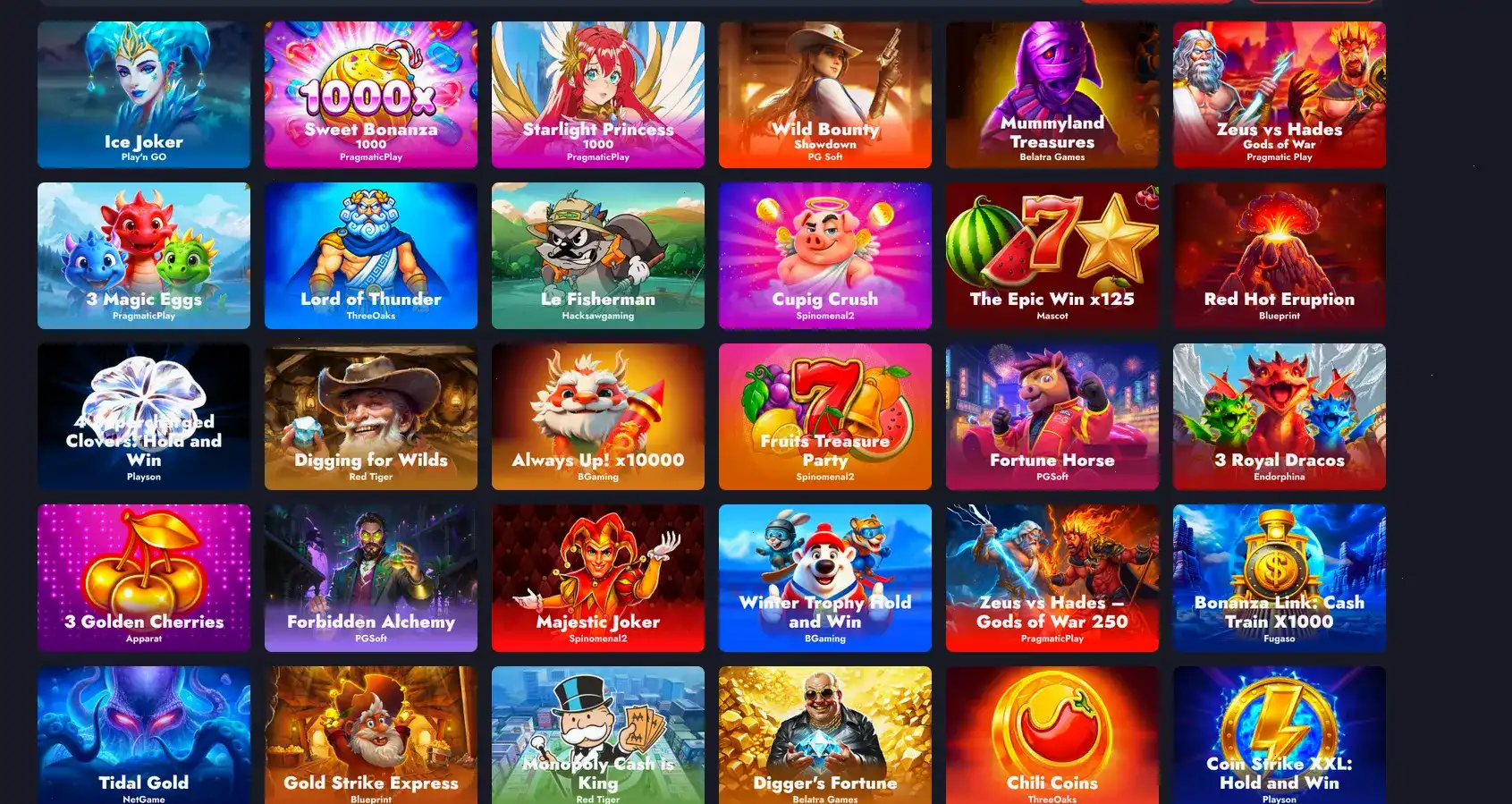 Интерфейс игрового зала Iris casino
